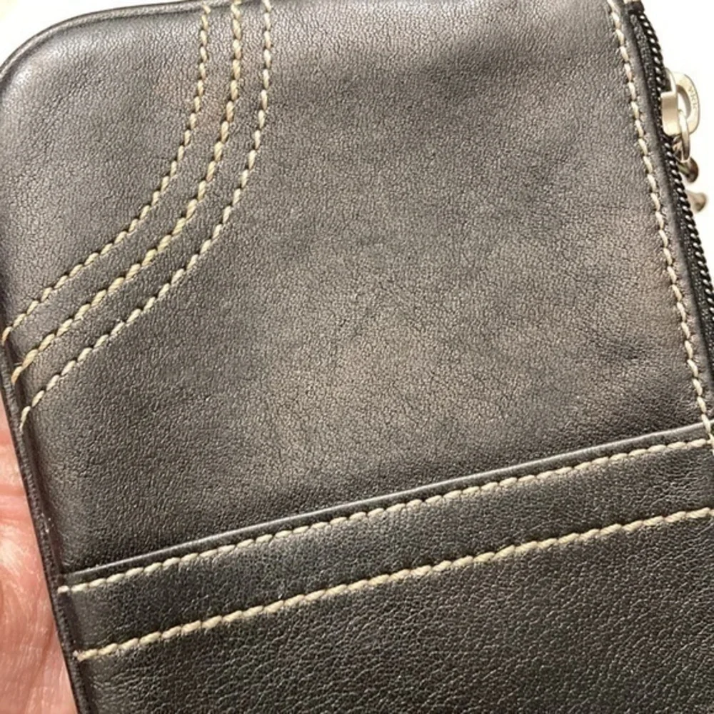 Coach black leather wristlet bag